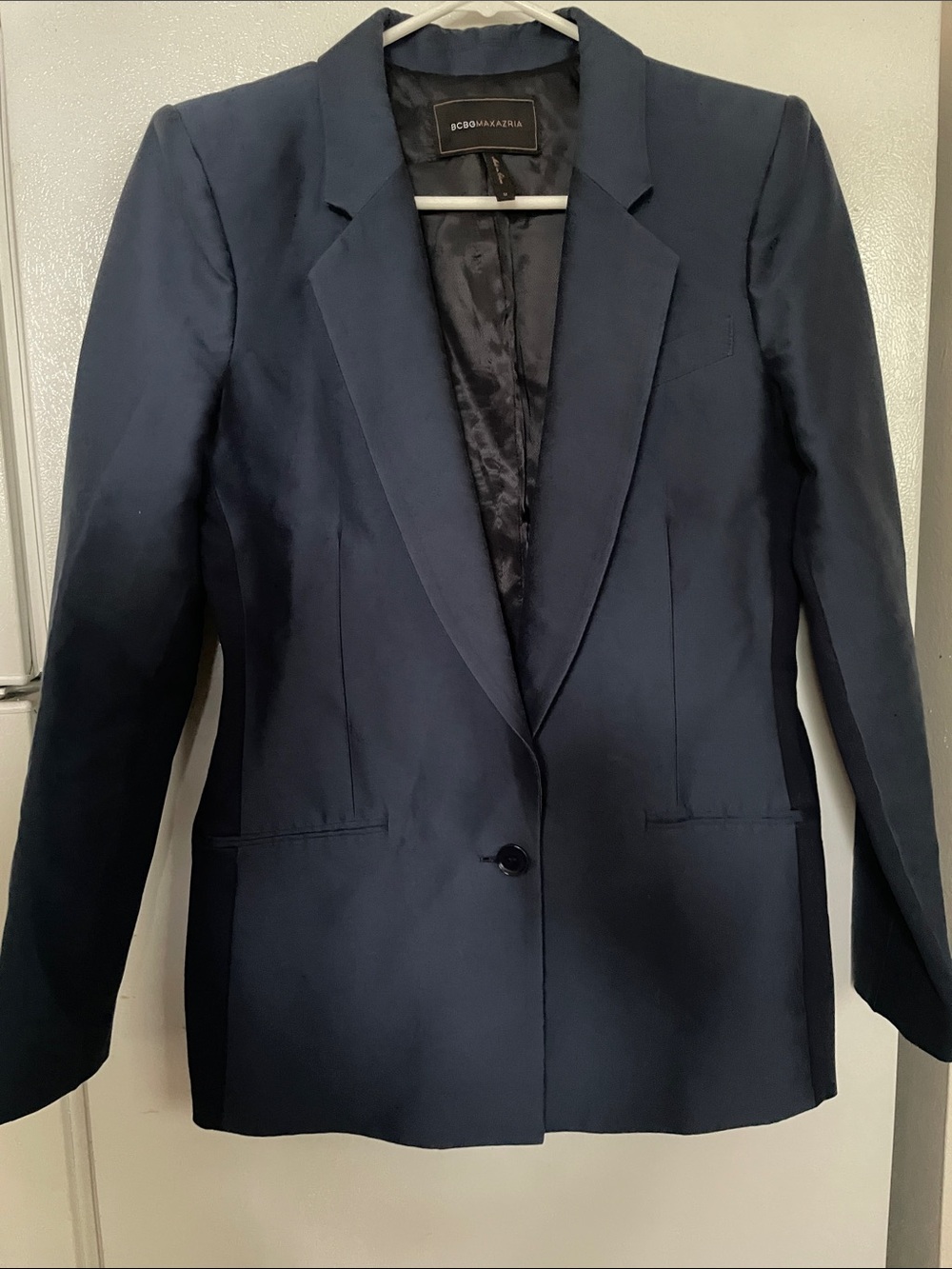 BCBGMaxAzria Medium Two Tone Navy Button Cotton Silk Blend Blazer Academia‎